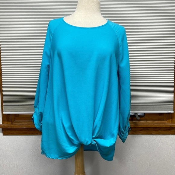 Gibson x Living in Yellow NWT Turquoise Maggie Twist Hem Top Size Medium - Picture 3 of 11